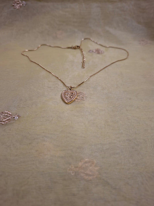 Rose-etched Heart Necklace | Gold Carved Pendant | Heart Whispers Collection ✨💛