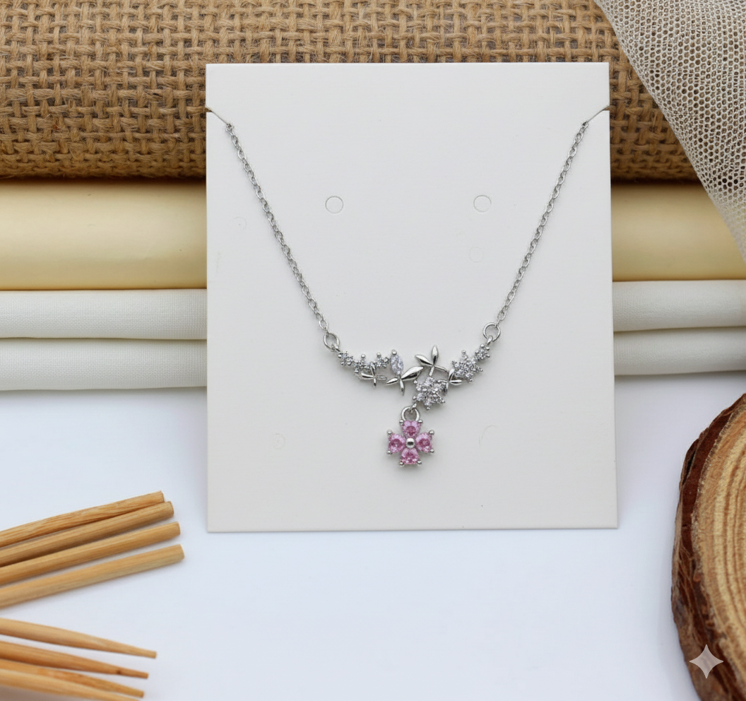 ๐ธ Blossom Grace | Pink Crystal Floral Necklace