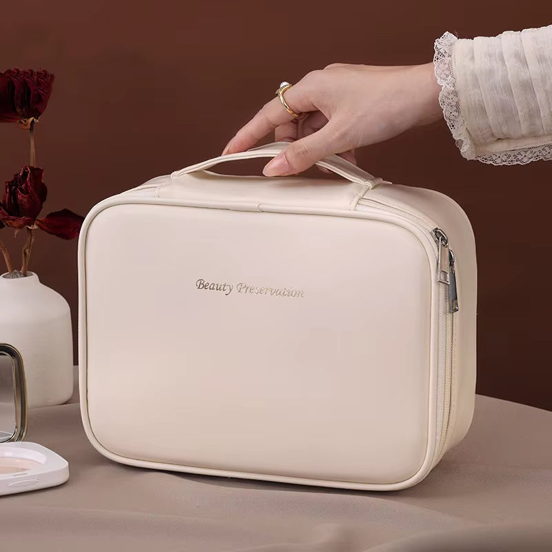 PU Large Capacity Tote Makeup Bag Portable Travel Organizer Tolietry Cosmetic Storage Bag Luxury Women Double Layer Pouch