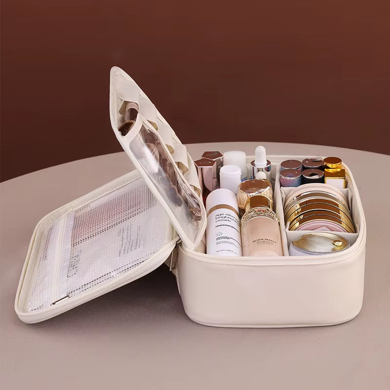 PU Large Capacity Tote Makeup Bag Portable Travel Organizer Tolietry Cosmetic Storage Bag Luxury Women Double Layer Pouch
