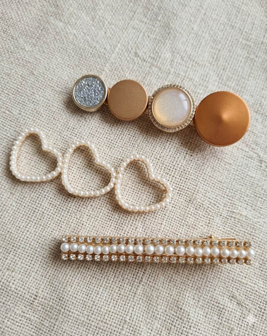 ✨ GOLDEN HEART PEARL PIN SET 💖