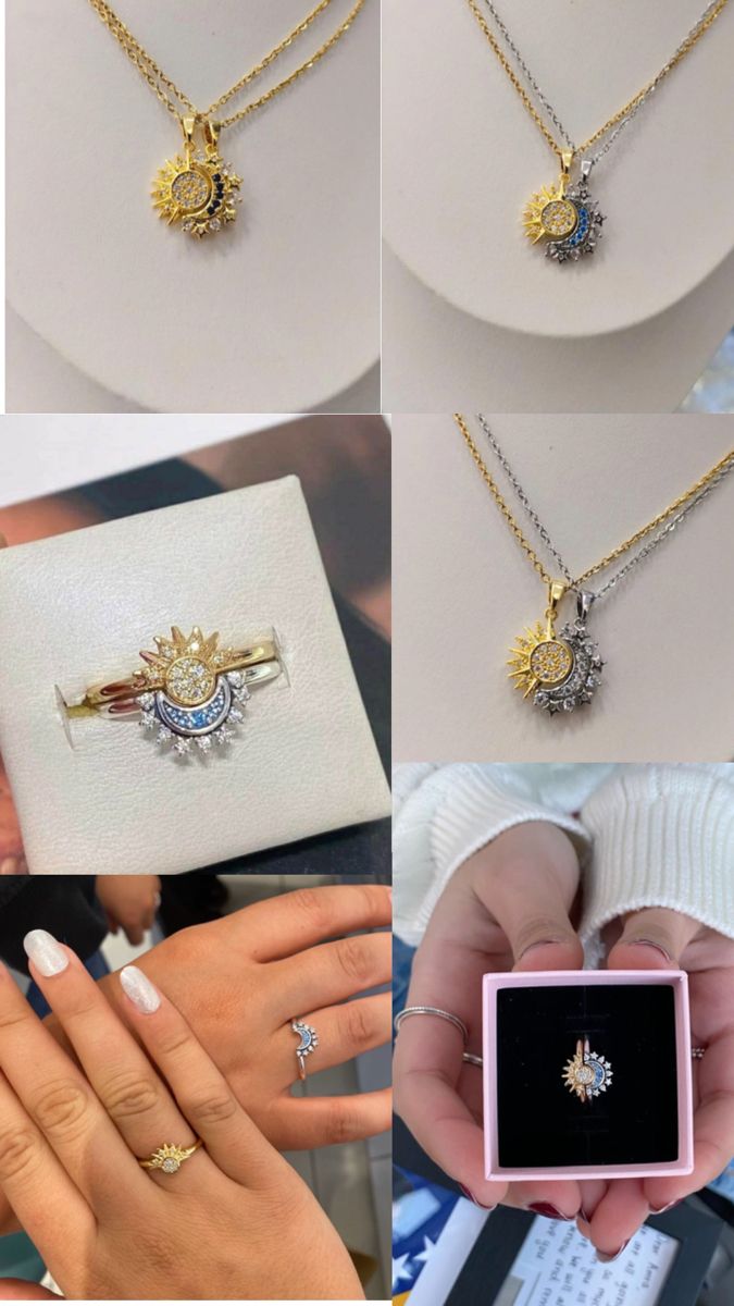 Sun & Moon Celestial Gift Set — Ring & Necklace (Dual-Tone Gold & Silver)