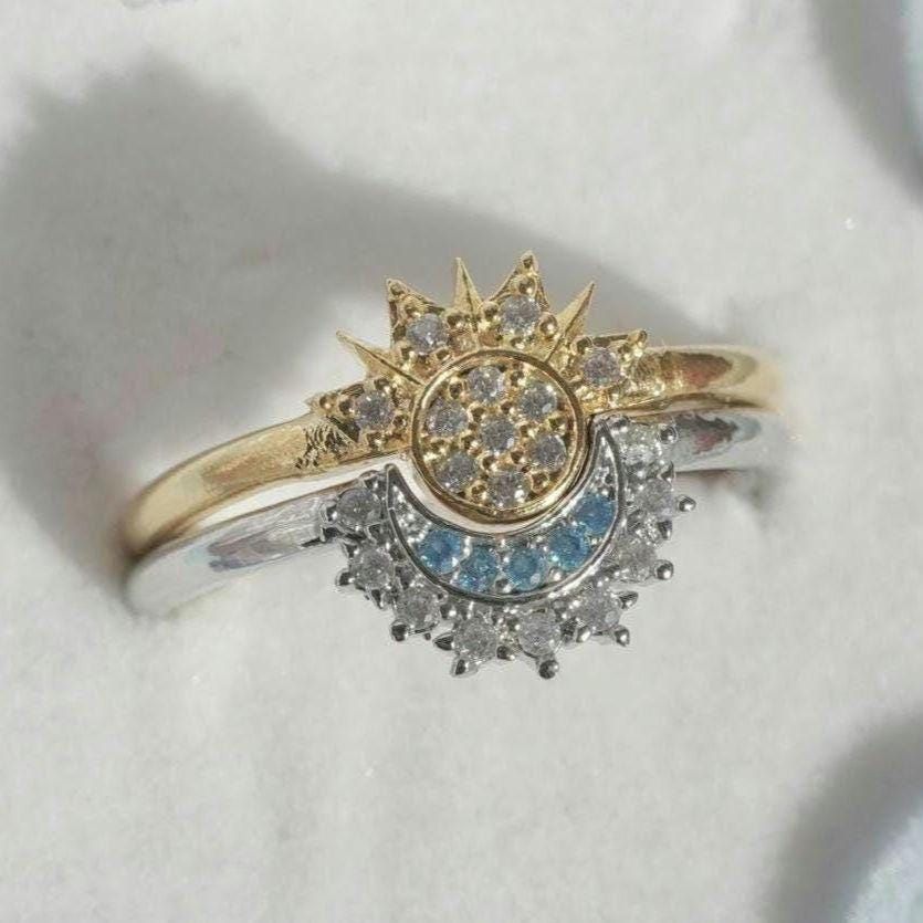 Sun & Moon Celestial Duo — Ring & Bracelet (Dual-Tone Gold & Silver)