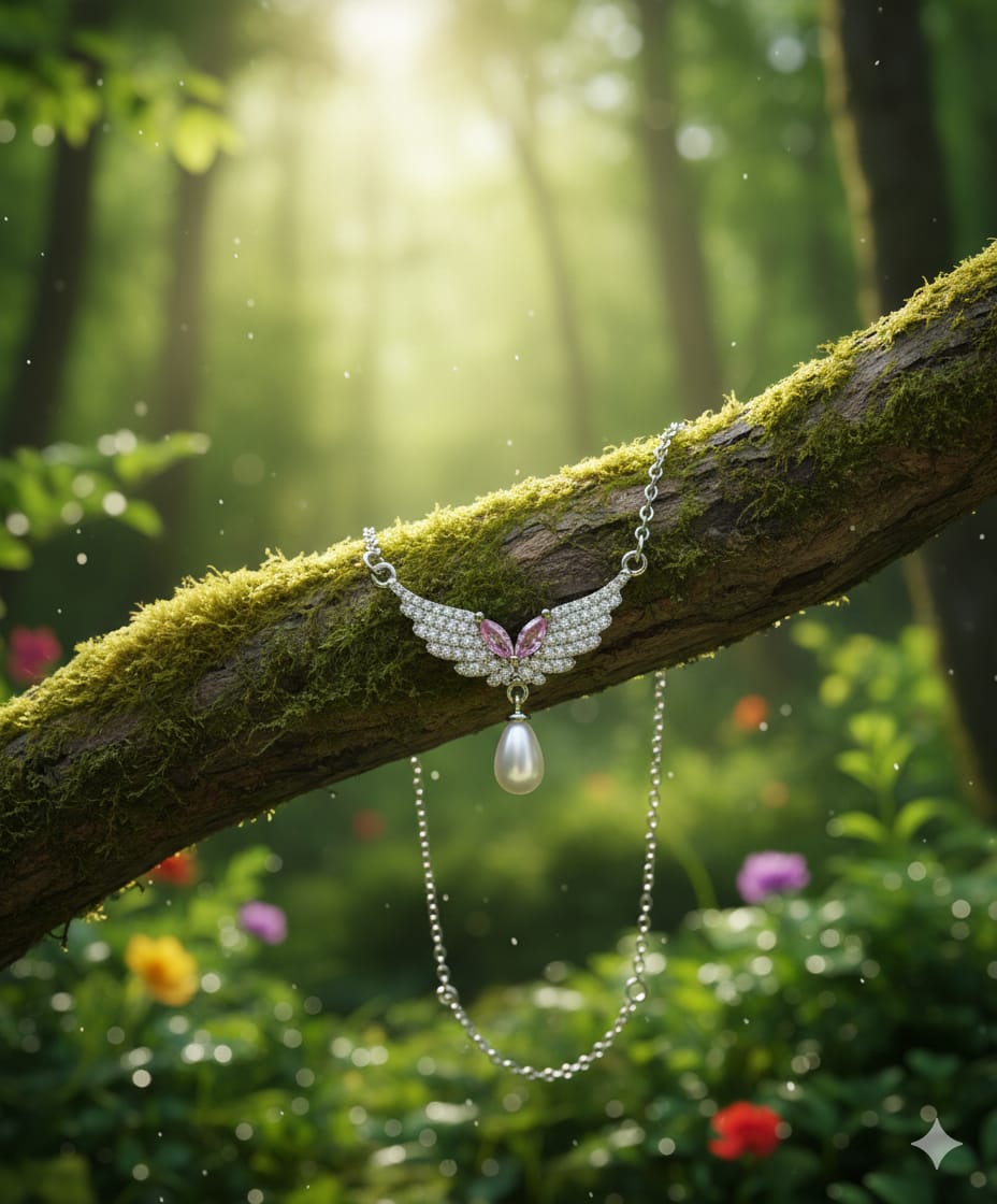 🤍 Pearl Wing Necklace 🕊️