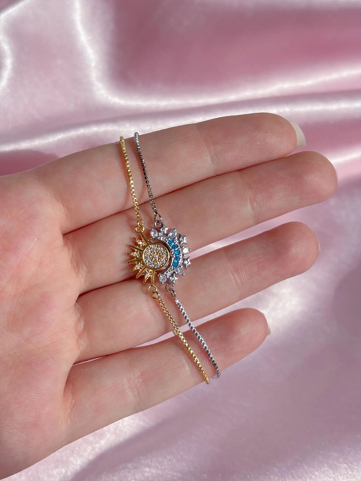 Sun & Moon Celestial Bracelet — Dual-Tone Gold & Silver