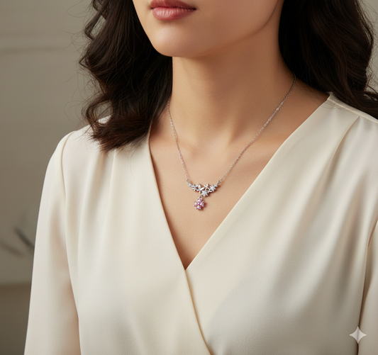 🌸 Blossom Grace | Pink Crystal Floral Necklace