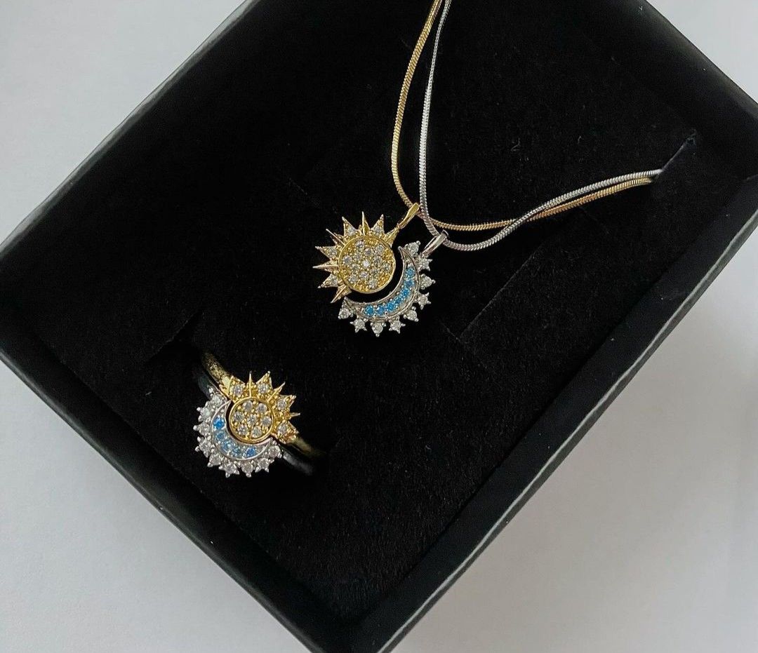 Sun & Moon Celestial Gift Set — Ring & Necklace (Dual-Tone Gold & Silver)