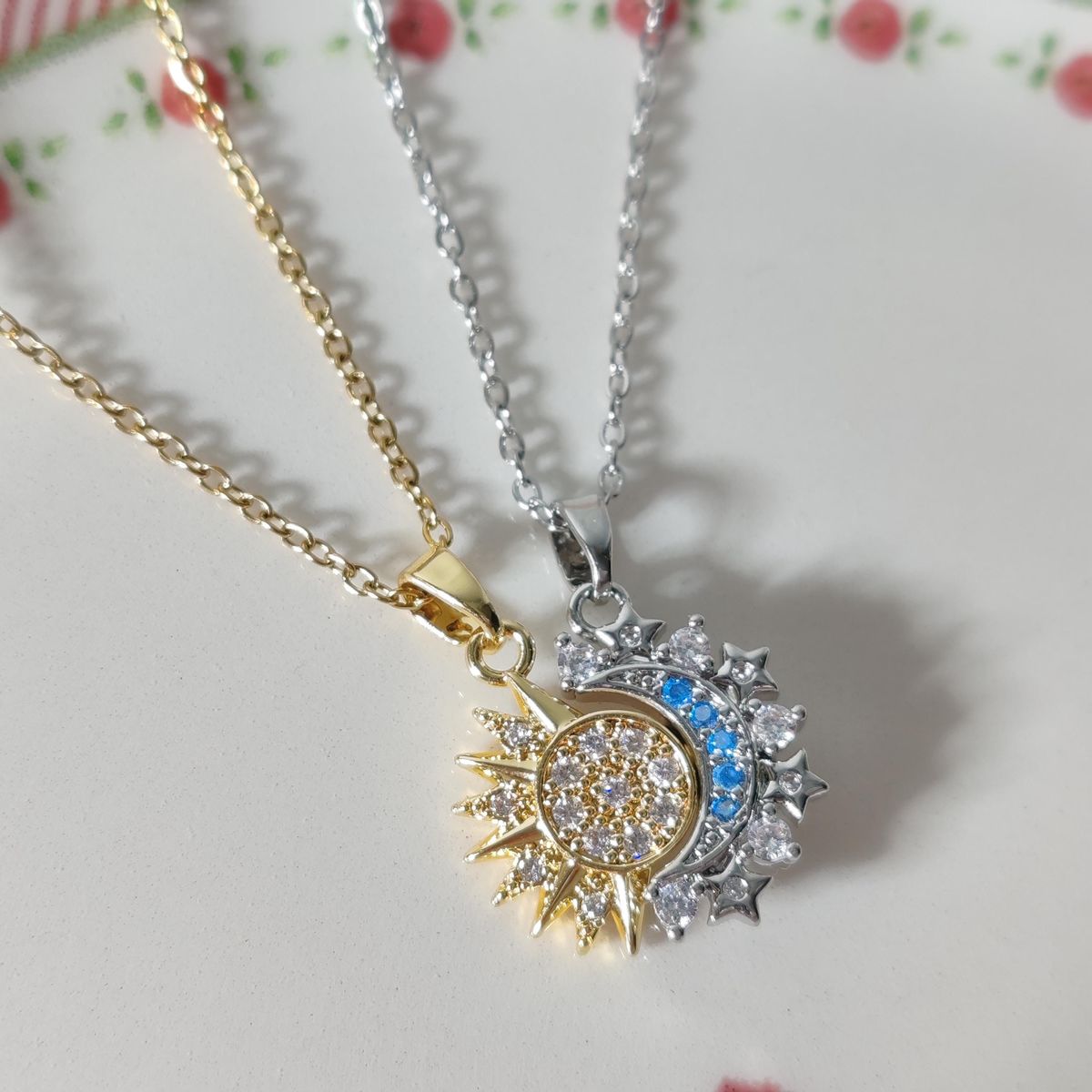 Sun & Moon Celestial Necklace — Dual-Tone Gold & Silver