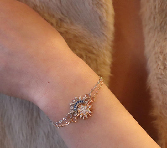 Sun & Moon Celestial Duo — Ring & Bracelet (Dual-Tone Gold & Silver)