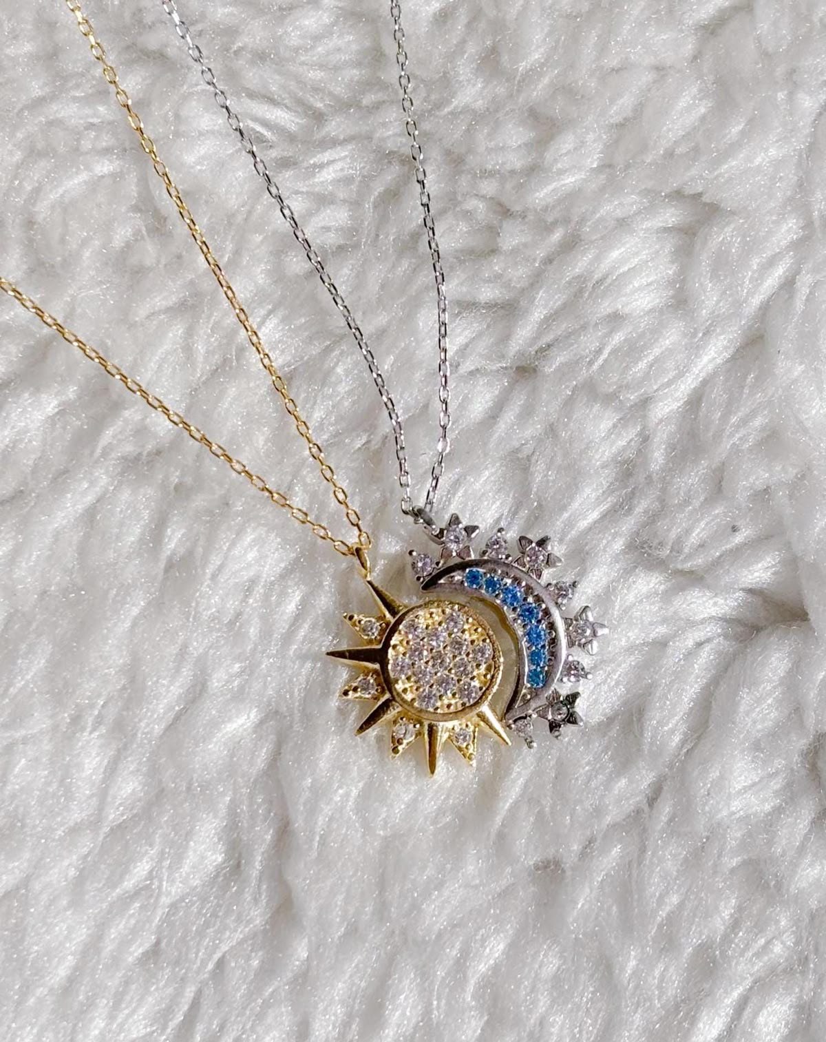 Sun & Moon Celestial Pair — Bracelet & Necklace (Dual-Tone Gold & Silver)